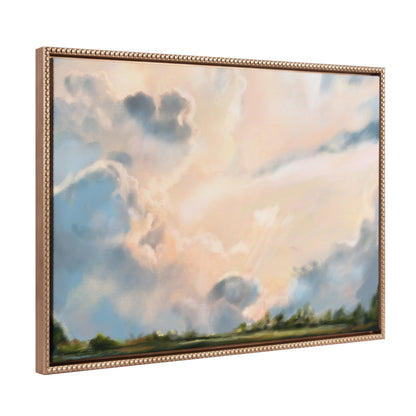 Kate and Laurel Sylvie Beaded Clouds Vintage Framed Canvas Wall Art by Mary Sparrow, 23x33 Gold, Modern Nature Landscape Art for Wall