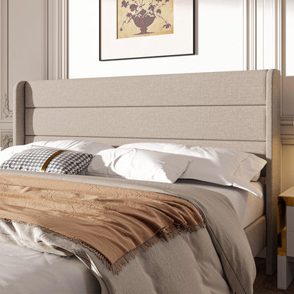 Mxhtcewz Full Size Upholstered Platform Bed Frame, Modern Linen Fabric Bed with Wingback Headboard, Sturdy No Wobble, Noise-Free & Easy Assembly, No Box Spring Needed, Beige