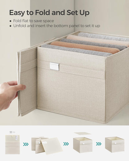 SONGMICS Storage Baskets, Set of 2 Extra Large 30L Fabric Storage Bins, 15.7 x 11.8 x 9.8 Inches, Cloud White
