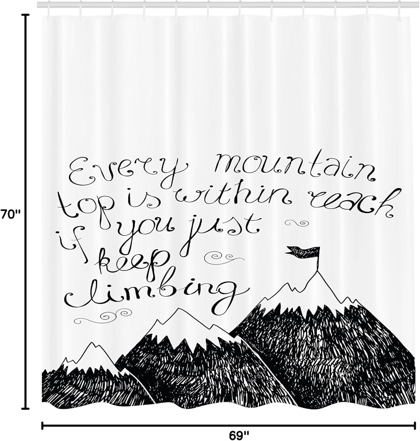 Ambesonne Wording Shower Curtain, Sketchy Mountains Hand Writing Style Letters, Cloth Fabric Bathroom Decor Set with