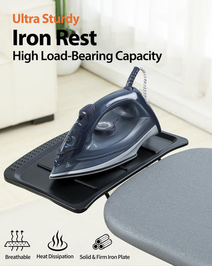 Ironing Board Full Size, 43×13 Folding Ironing Boards, Height Adjustable & Space-Saving Wide Iron Board with Heat-Resistant Cover, Thick Pad & Heavy Duty Iron Table, for Laundry Room Clothes, Gray