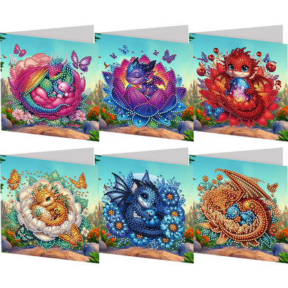 6 Packs DIY Diamond Art Cards Kit, Diamond Art Painting Cards, Diamond Art Cards with Envelope for Christmas Birthday Thanksgiving Day Holiday (Bud Dragon)