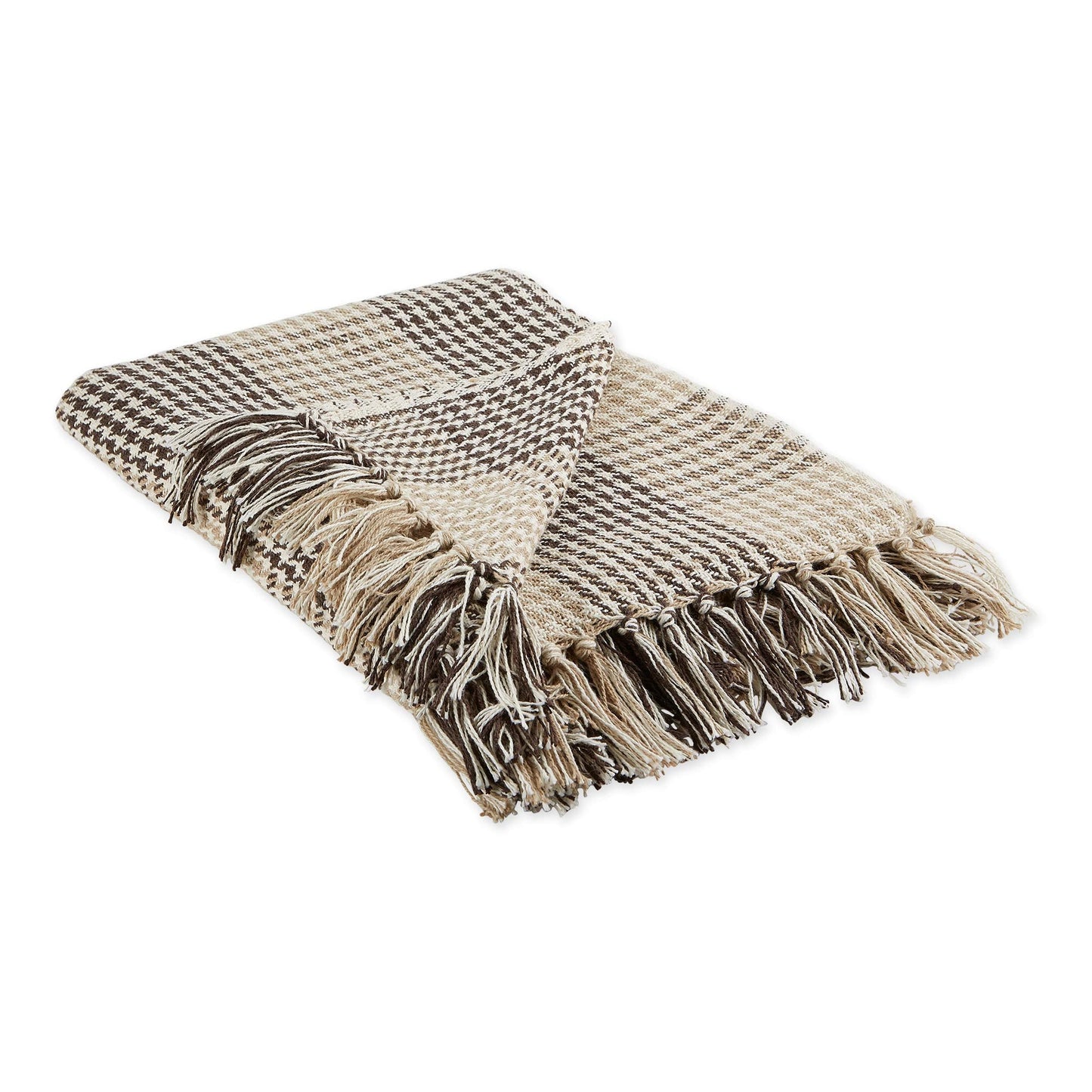 DII California Casual Houndstooth Woven Throw, Dark Brown & Stone, 50x60