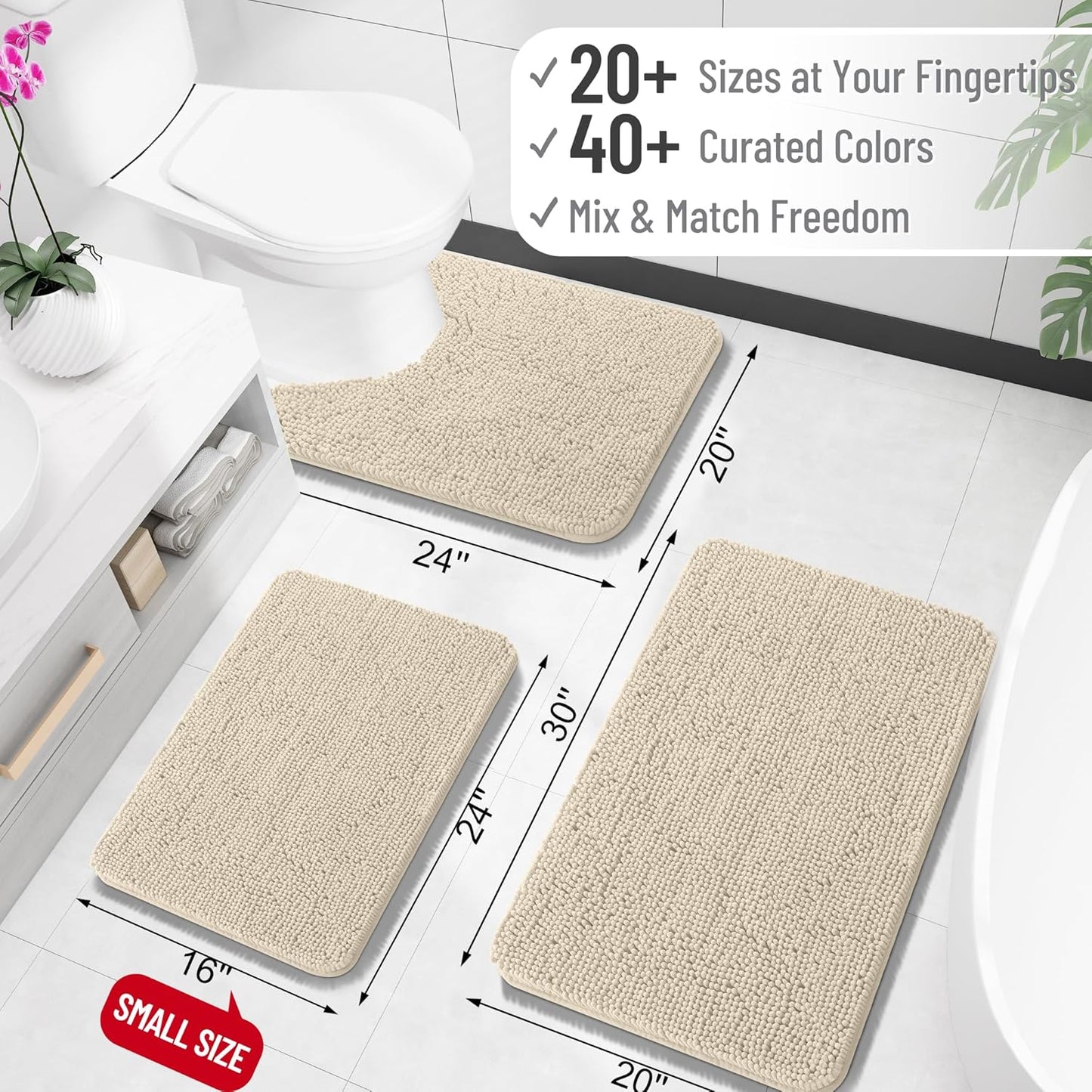OLANLY Large Bathroom Rugs - Extra Soft Chenille Bath Mats | Quick Dry, Machine Washable, 59x35, Sand