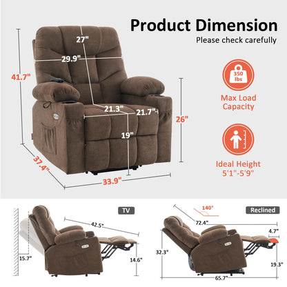 MCombo Power Lift Recliner Chair with Extended Footrest for Elderly People, Fabric 7287/7087 (Brown, Medium)