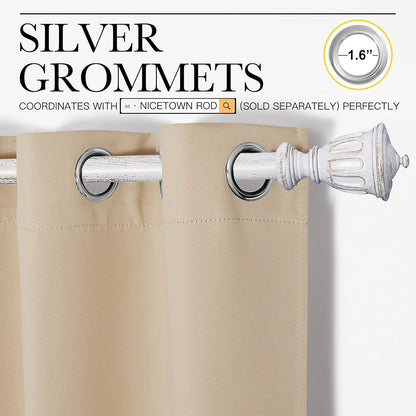 NICETOWN Room Darkening Curtains - Thermal Insulated Grommet Draperies for Bedroom | Biscotti Beige, 2 Panels (W42 x L50)