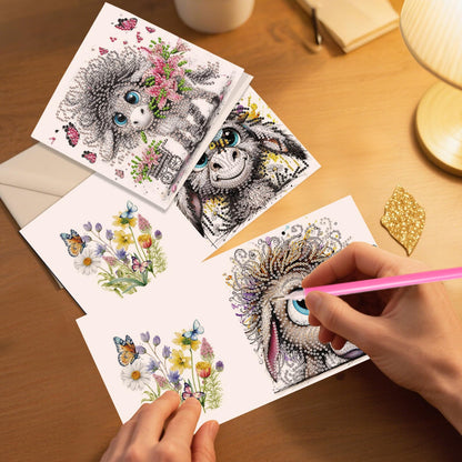JZHYOAN 6Pcs DIY Animal Diamond Painting Cards Birthday Greeting Cards for Holidays Celebrations Diamond Art Card with Envelopes Crystal Arts Craft Gem Art Gem Painting Mosaic Kit for Adults