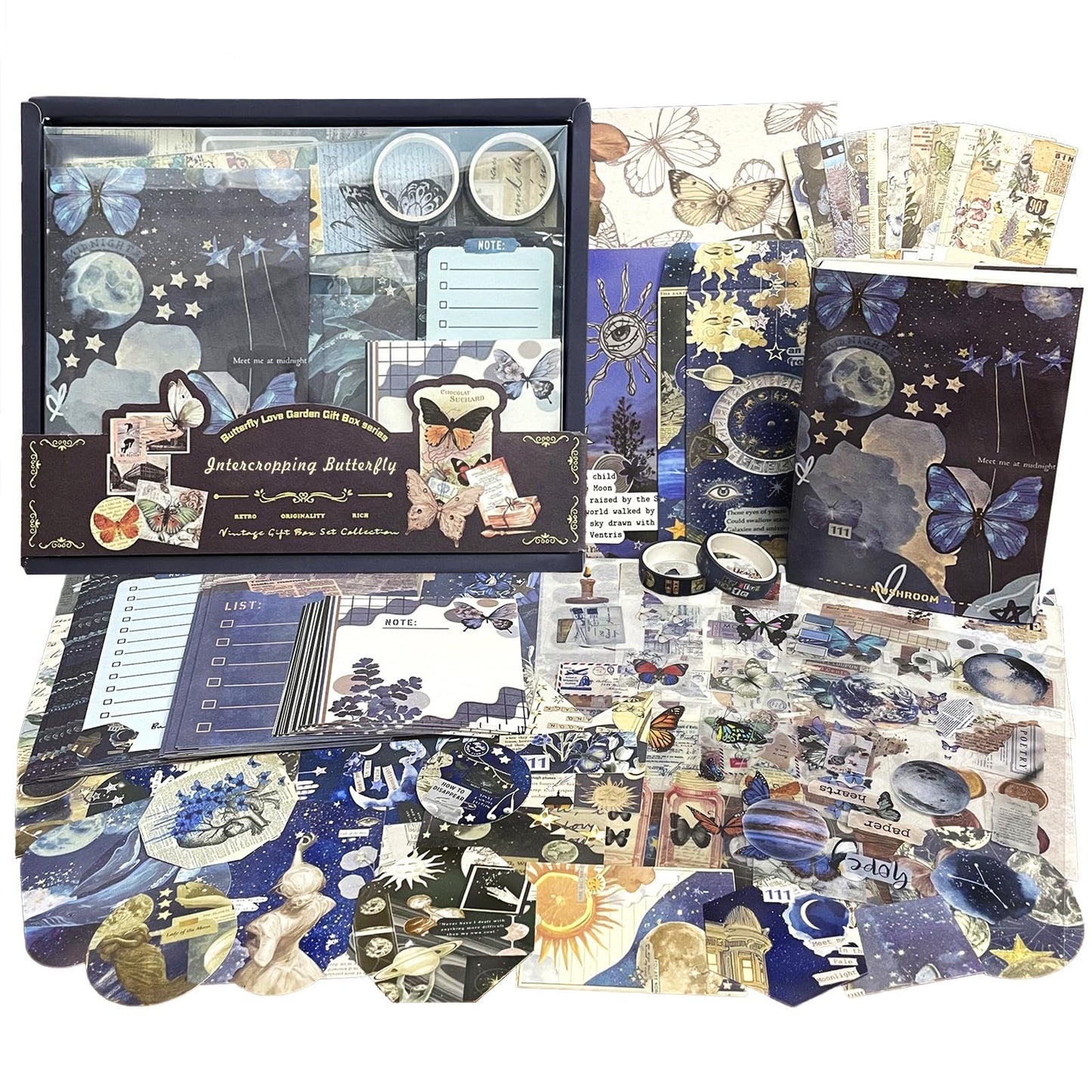 BoomTeck Vintage Aesthetic Scrapbooking Supplies, Bullet Junk Journal Kits with Scrapbook Paper, Washi Stickers, A6 Grid Notebook - DIY Craft Journaling Gift for Teen Girl Adult (Butterfly Garden)