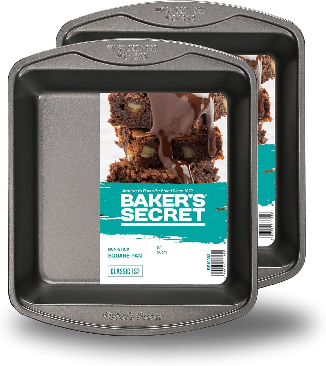 Baker's Secret 2pcs Nonstick Square Cake Pan 8", Premium Food-Grade Coating, Carbon Steel Classic Collection