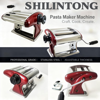 SHILINTONG Manual Pasta Maker Machine - Noodle Machine Dough Roller Hand Crank,No Disassembled-2/4mm Width Noodle/0.3-5mm Thickness Dough