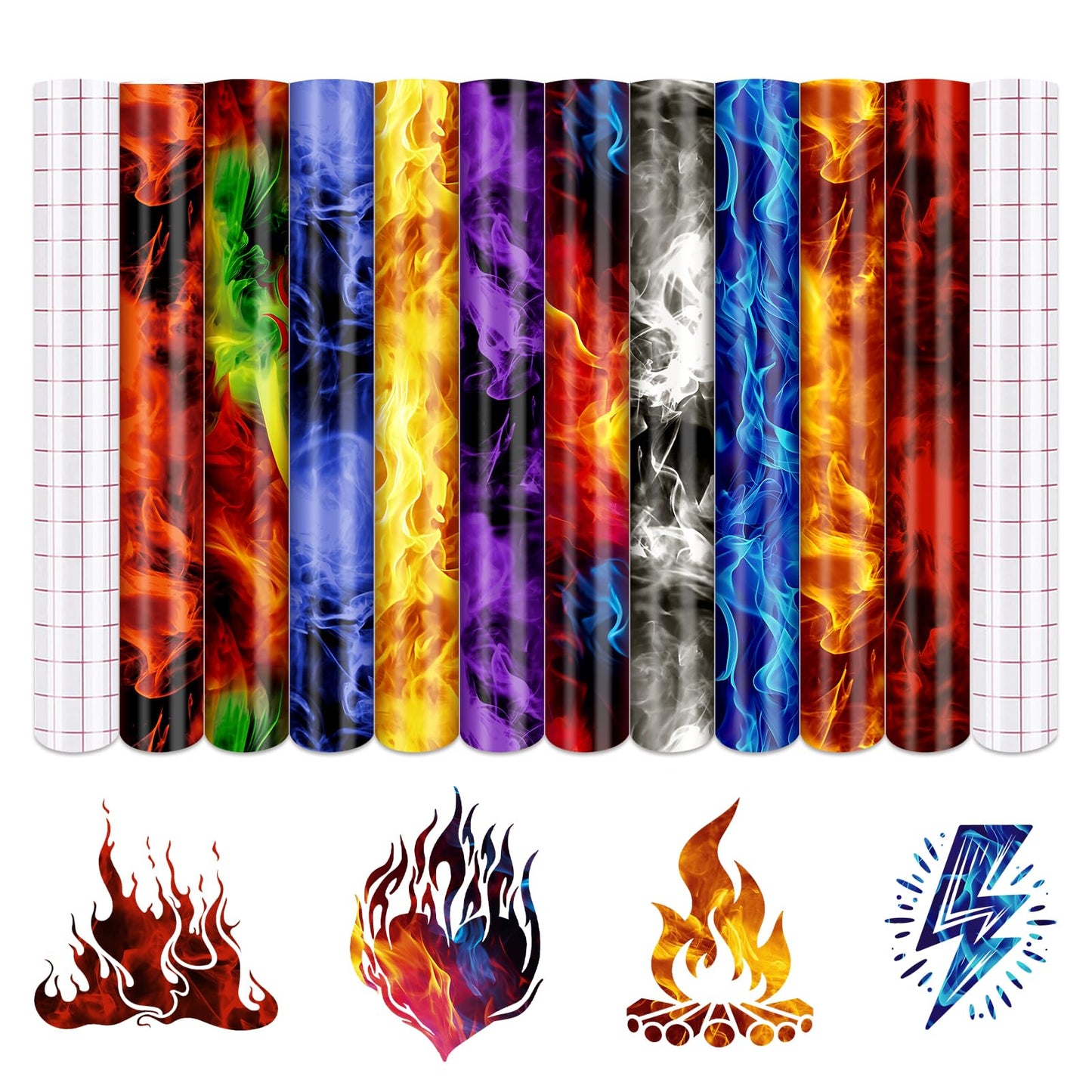 Tintnut Flame Permanent Adhesive Vinyl - 10 Sheets 12"x10" Flame Patterned Permanent Adhesive Vinyl for Cutting Machine, Home Decor Self Sticker