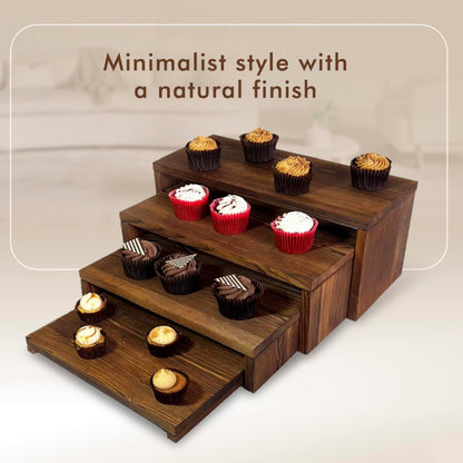 Living By Design LONDON 4-Tier Ultra Wide Wooden Display Stand, Wood Riser for Table Display, No Tools Required, Easy to Assemble, Durable Wood Stands for Dessert Table & Home Deco