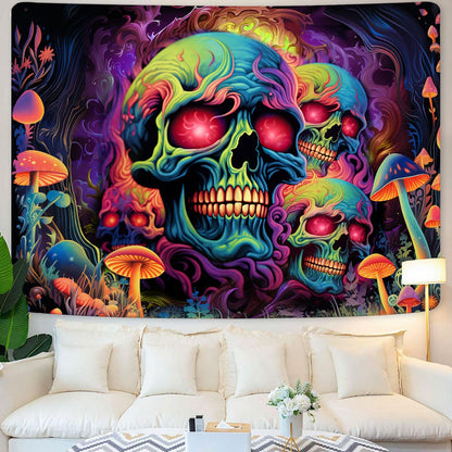 Xiaoput Skull Blacklight Wall Art, UV Reactive Skeleton Tapestry for Bedroom, Living Room, Dorm Decor 90x70IN
