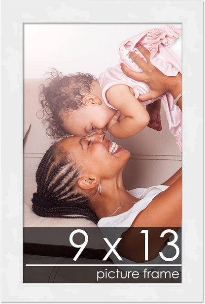 Poster Palooza 9x13 White Solid Pine Wood Picture Frame with UV Acrylic & Hanging Hardware