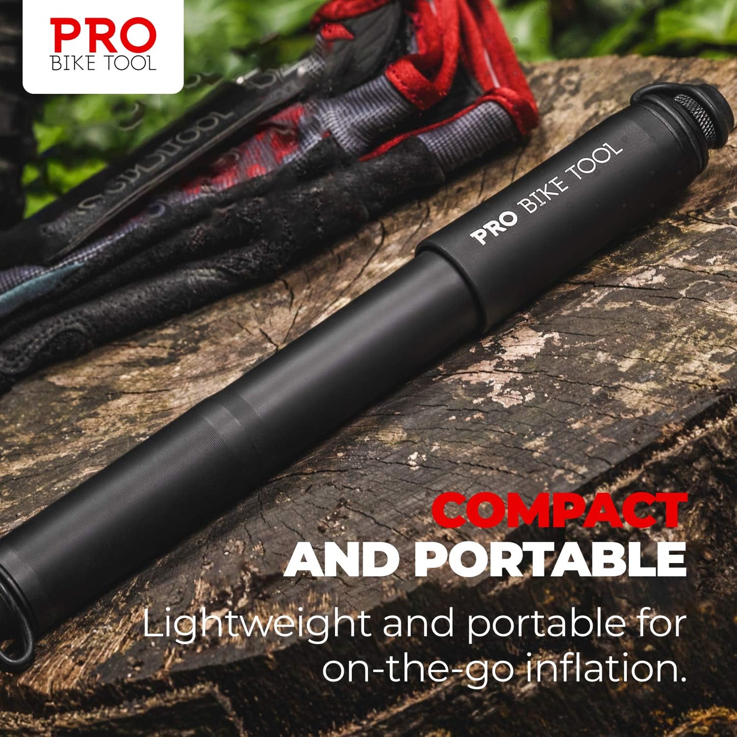 Pro-Bike Tool Mini Bike Pump with Gauge - Fits Presta & Schrader - Accurate Inflation - Mount Kit incl. - 100 PSI