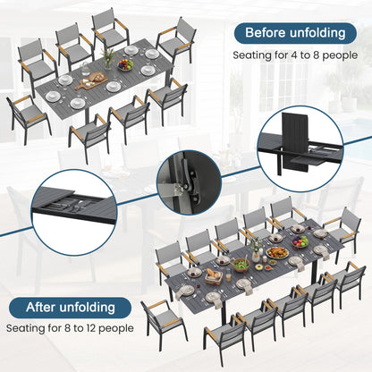 Wisteria Lane 13 Piece Aluminum Outdoor Dining Sets with 3-Adjustable Length Dining Table, 121" L×39.4" W Expandable Patio Table and Chairs Set for 12, Stackable Chairs with Quick Drying Fabric, Grey