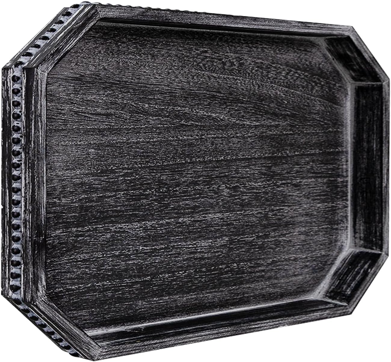 15.7" 10.2" 1.6" MAONAME Wood Serving Tray, Farmhouse Wooden Tray for Coffee Table, Octagonal Beaded Trays, Vintage