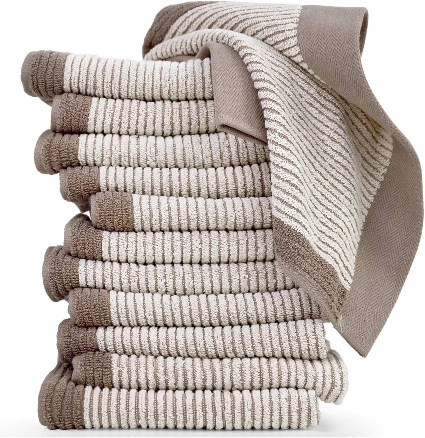 12 Pack, 13.5 13 Inches Cleanbear Wash Cloths Jacquard Weaved Cotton Washcloth for Body and Face, by Soft Face Towels