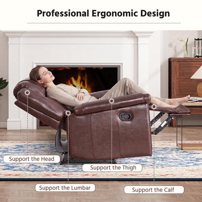 ANJ Premium Genuine Leather Manual Recliner Chair for Adults, Overstuffed Recliners Set of 2 with Padded Backrest, Heavy Duty Reclining Sofa for Living Room, Rust Brown