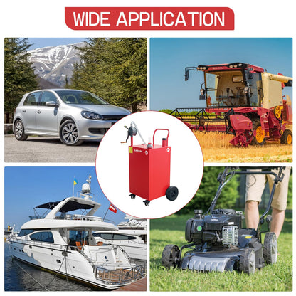 45 Gallon Portable Fuel Caddy with 4 Wheels & Manual Pump, Heavy Duty Gas Storage Tank for Gasoline & Diesel, Ideal for Trucks, Boats, ATVs, Lawn Mowers