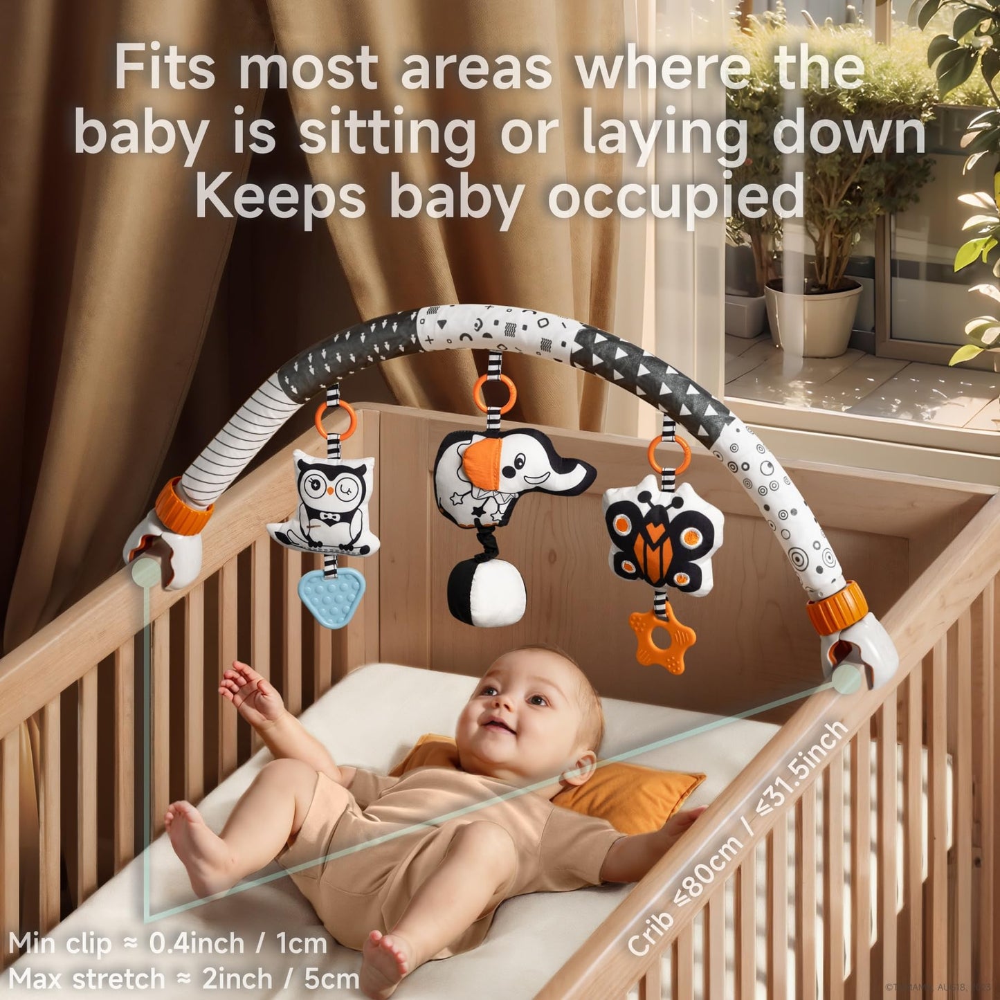 TUMAMA Car Seat Toys for Babies 0-6 Months, Stroller Toys for Infant 0-6 Months, Newborn Sensory Hanging Rattle Arch Toy with Butterfly Elephant Owls,Musical Toy for Baby 6-12 Months