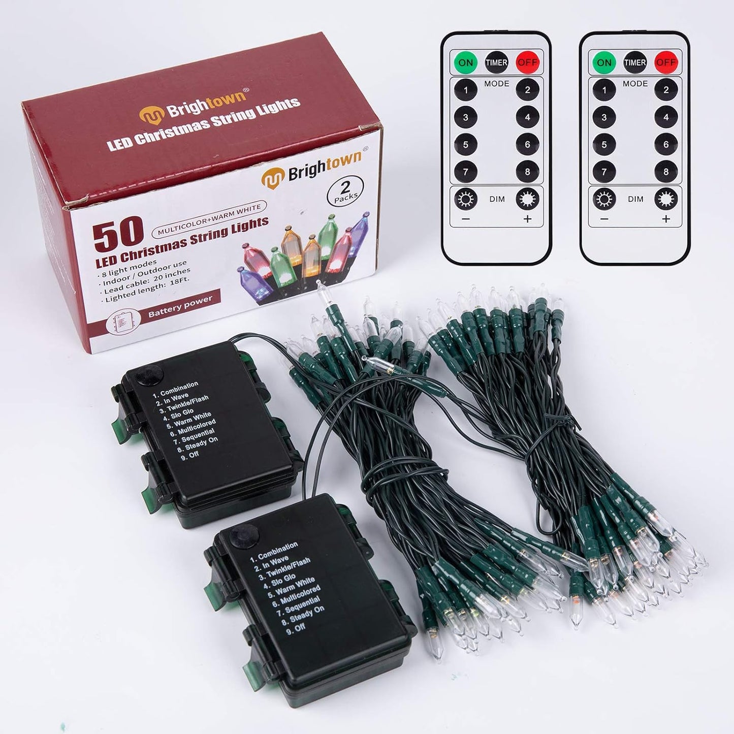 Battery Operated Christmas Lights, 2 Pack 18 Feet 50 LED Clear Mini String Lights with 8 Modes for Indoor Outdoor