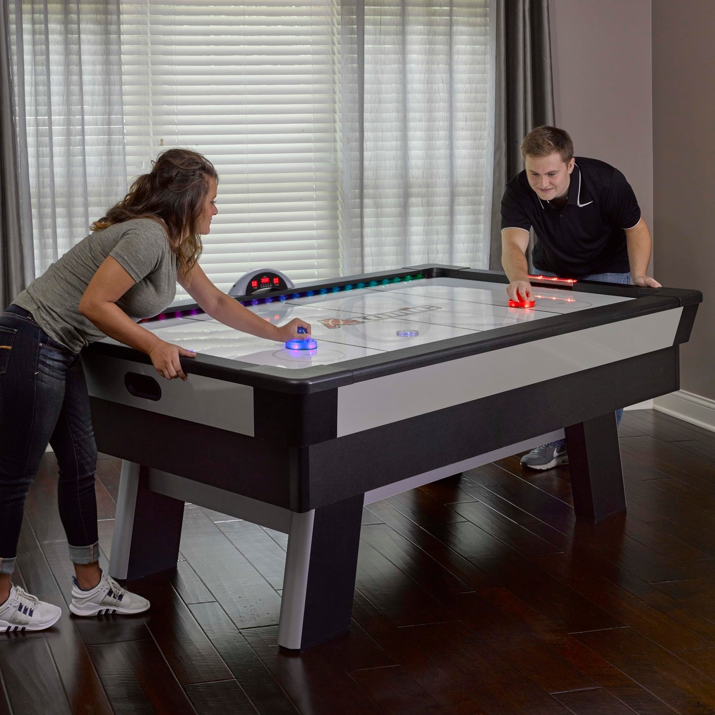 Atomic Top Shelf 7.5’ Air Hockey Table – Arcade Style Table with 120V High‑Power Motor, LED Lumen‑X Lighting, High‑Speed PVC Play Surface & LED Accessories