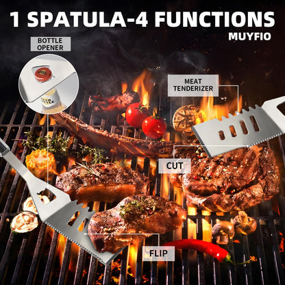 28PCS Stainless Steel BBQ Grill Accessories Set, Grilling Gifts for Men Birthday Father's Day, Portable Multifunction Grilling Utensils Tools Kit with Storage Bag for Outdoor Grill Camping BBQ Party