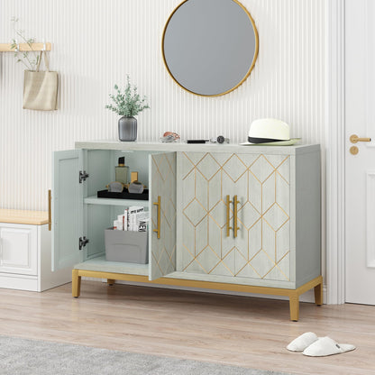 ARTPOWER Accent Cabinet with 4 Doors, Modern Credenza Storage Cabinet, Carved Decorative Buffet Sideboard for Living Room, Kitchen, Office, and Hallway, Green