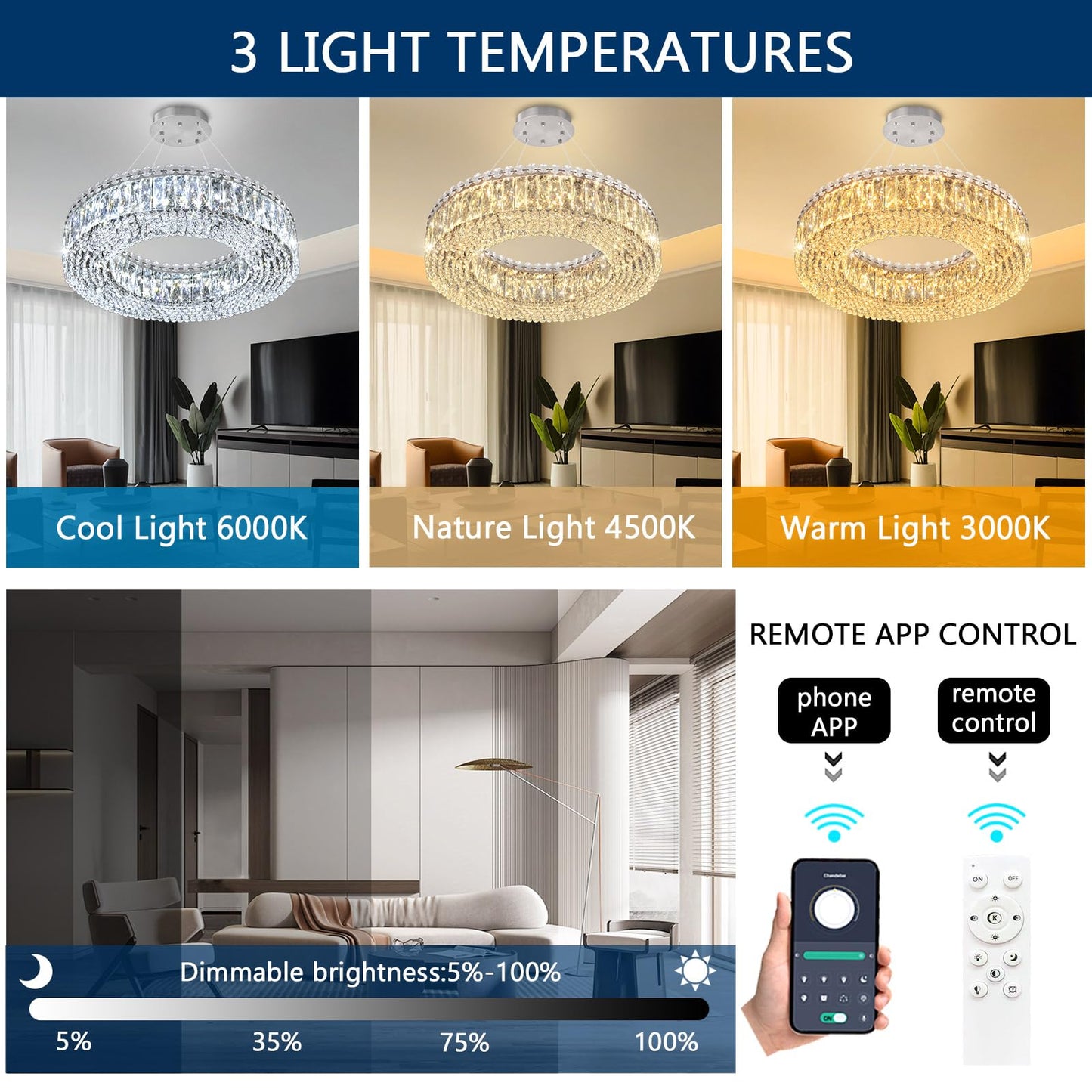 dolria Modern Crystal Pendant Lighting for Dining Room LED Dimmable Chandeliers Crystal Ceiling Light Fixtures for Living Room Foyer Hallway Entryway Silver