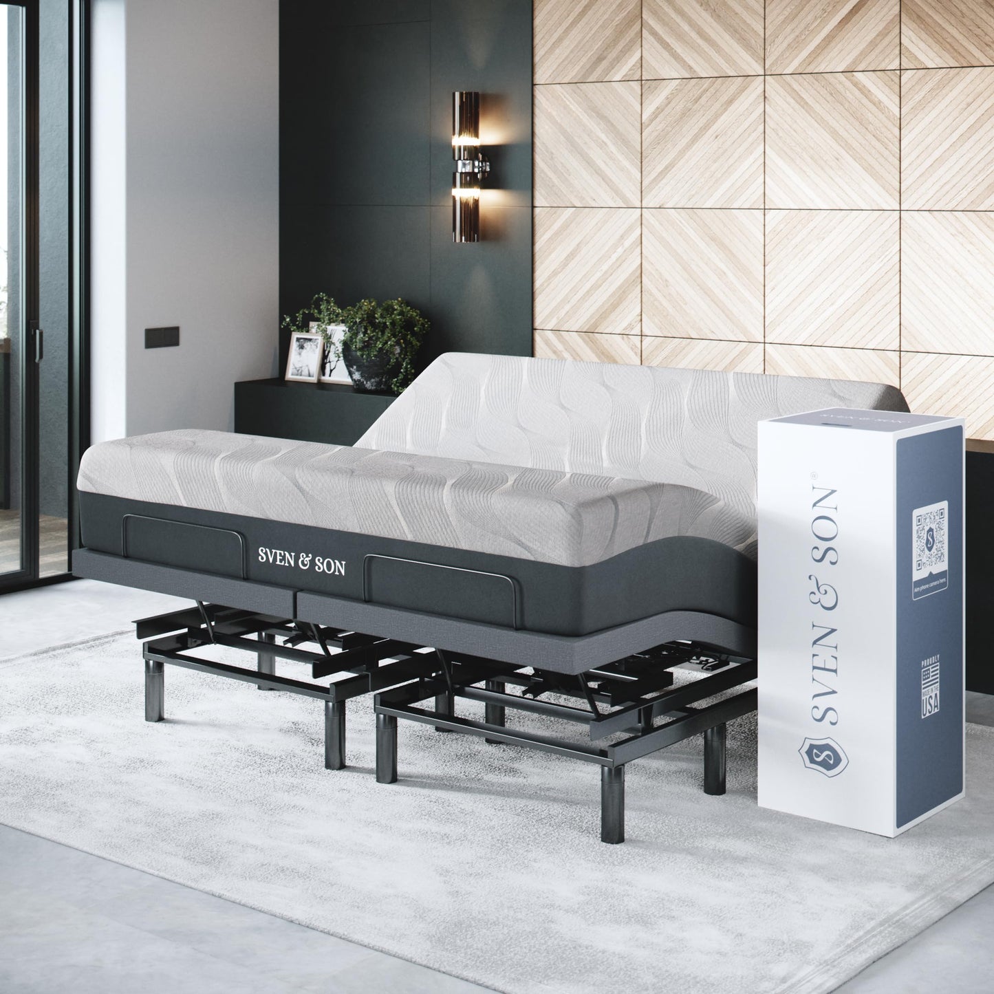 Sven & Son Bliss Adjustable Bed Base-Frame + 14 inch Hybrid Spring Matt (Medium Soft), Head and Foot Lift, Lumbar, Pillow-Tilt, Massage, Under-Bed Lights, USB, Memory, Zero Gravity - King