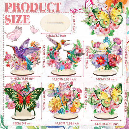 Cinnvoice 6 Pcs Diamond Art Tabletop Decorations Diamond Painting Centerpieces Dragonfly DIY Flower Desktop Art Ornaments for Table Tabletop Decor (Butterfly)