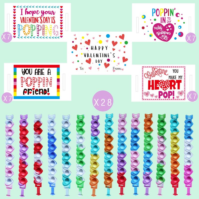 UAUOCU Valentines Day Gifts for Kids Classroom, 28 Valentine Cards Bulk for School Class Prizes Boys Girls Exchange Gift Goodie Fillers