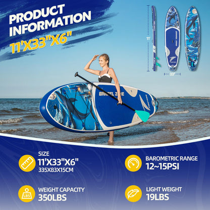 TIDETREK 11'/11'6" x 33"/34" x 6" Inflatable SUP Paddle Board – Extra-Wide, Stable Stand Up Paddle Board with Premium Full Accessory Set for Adults & Youth (Whale Dream, 11'x33 x6)