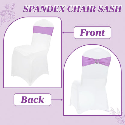 MDS Premium Stretch Chair Sashes - Pack of 100 Elastic Covers with Buckle Slider | Light Purple