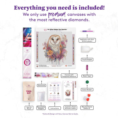 DIAMOND ART CLUB Austere - Owl Diamond Painting Kit, Fun DIY Crafts for Adults, Round Diamond Art Canvas, 13" x 13" (32.8 cm x 32.8 cm)