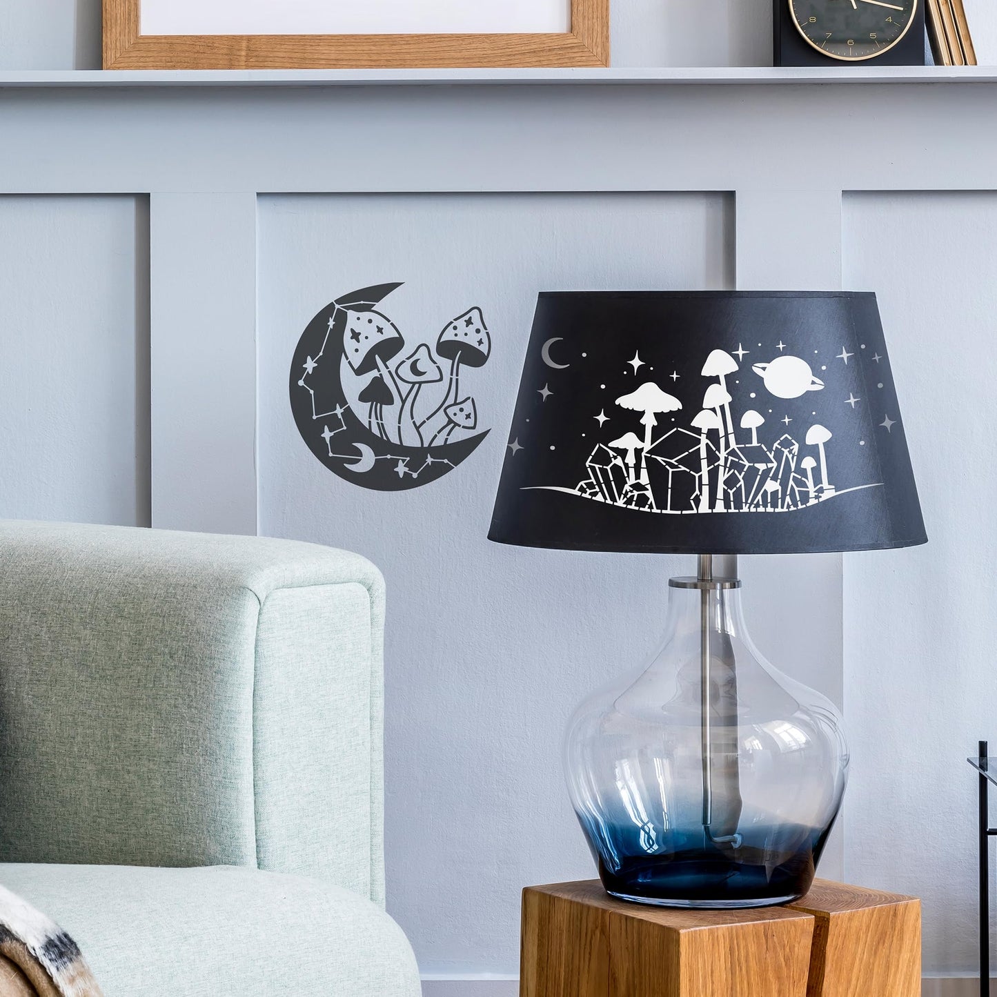 Keluna Mushroom Stencils for Painting, 18 Pcs Bohemian Art Craft, 12 Inch Large Reusable Crescent Moon Phase Drawing Template for Wood Wall Canvas Home Decor