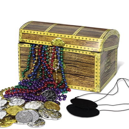 Beistle 3-D Treasure Chest Box, Pirate Party Favor & Table Decoration, Halloween Treat Display, Buried Treasure Prop & Accessory for Adventure Themed Events, 8" x 5½" x 5½"