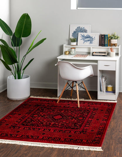 Unique Loom Tekke Collection Area Rug - Sheibani (7' 10" Square, Red/ Black)