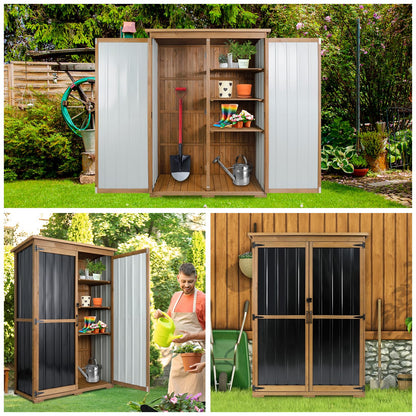 Outdoor Storage Cabinet Waterproof with Shelves, Outdoor Storage Shed Garage Cabinet Weatherproof, Wood & Metal Outside Patio Backyard Garden Pool Storage Tool Organizer
