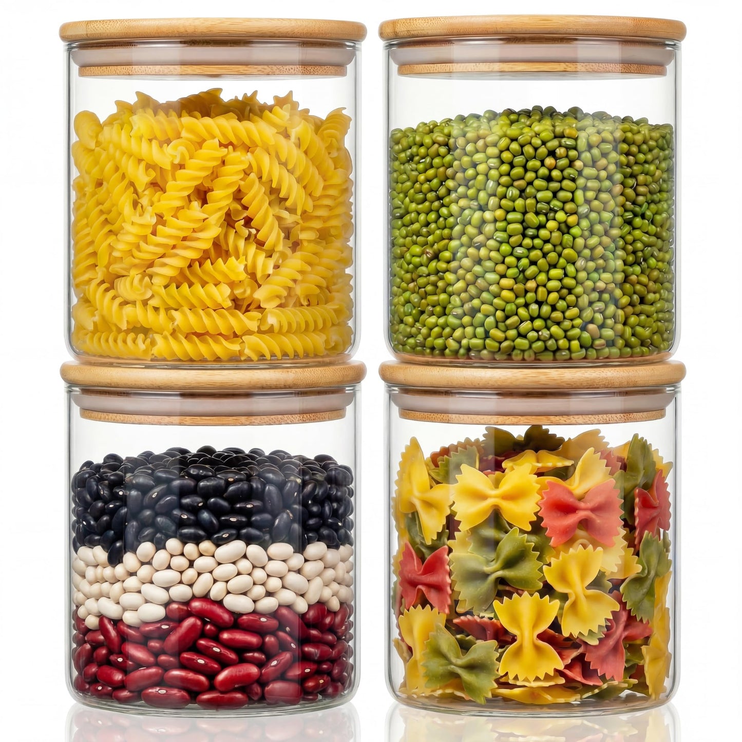 HomArtist 21oz - 4 Pack Glass Jars with Bamboo Lids, Glass Food Storage Containers with Airtight Lids, Air Tight Pantry Storage Containers for Coffee, Sugar, Spice, Meal Prep Jars for Salad & Fruit