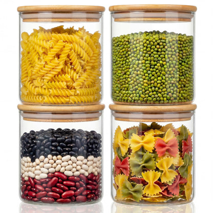HomArtist 21oz - 4 Pack Glass Jars with Bamboo Lids, Glass Food Storage Containers with Airtight Lids, Air Tight Pantry Storage Containers for Coffee, Sugar, Spice, Meal Prep Jars for Salad & Fruit