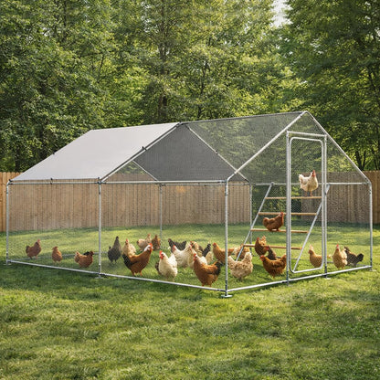 COMHOMA 13×10×6.6FT Large Metal Chicken Coop with Roosting Perch,Walk-in Chicken Run with Waterproof Roof & Lockable Door,Outdoor Poultry Cage for Hens,Ducks,Rabbits
