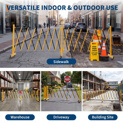 23FT Metal Expandable Mobile Barricade,Industrial Folding Security Gate Driveway Gate, Retractable Retractable Gate Outdoor,Folding Safety Barricade with Casters