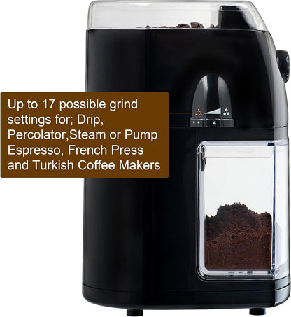 Secura Electric Burr Coffee Grinder Mill, Adjustable Cup Size, 17 Grind Size Settings for Drip, Percolator, Black
