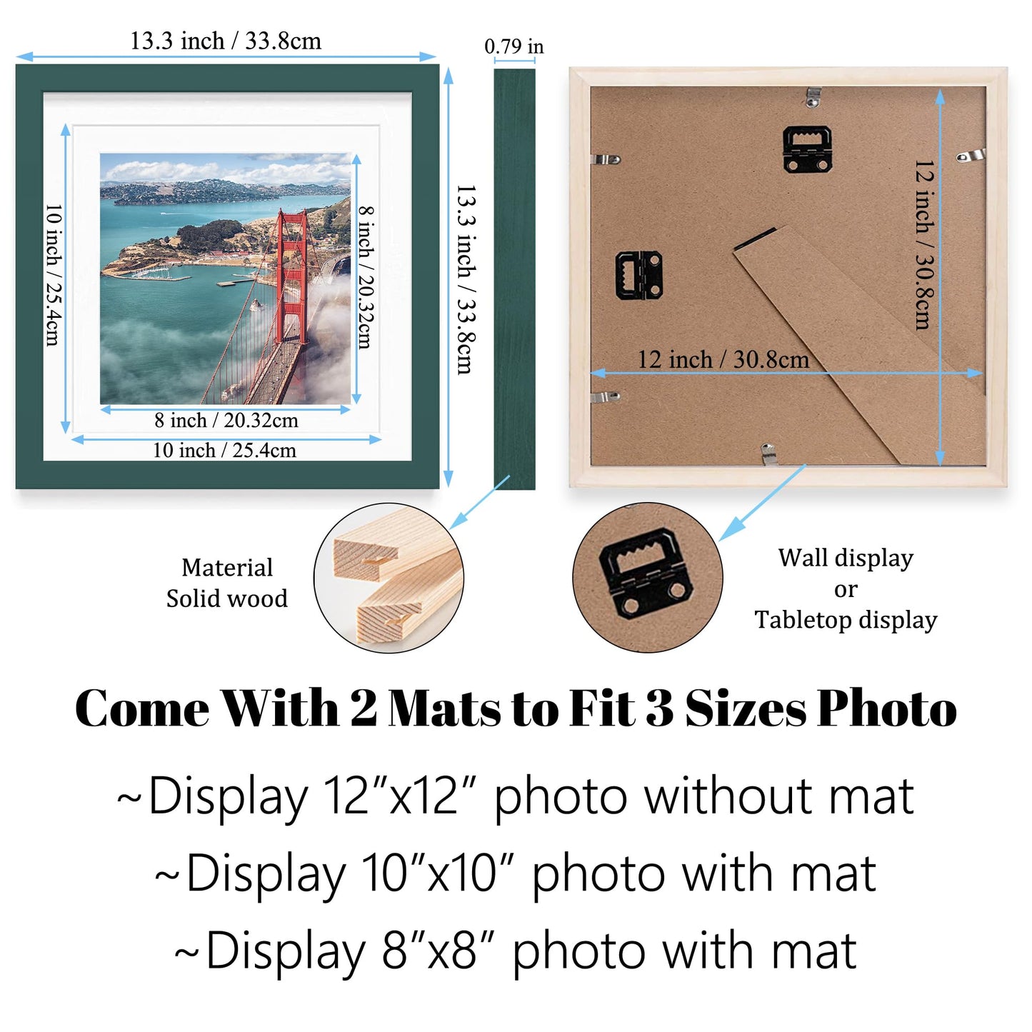 12x12 Wood Picture Frames for Wall Hanging or Tabletop,Diamond Painting Frame Baby Scan Picture Frames with 2 Mats Display 8x8 or 10x10 for Family Walls Decoration,Anniversary,Wedding,Christmas(Dark