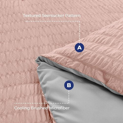 HYMOKEGE California King Comforter Set - Luxurious Rose Gold & Light Grey Seersucker | 7-Piece All-Season Bedding Set