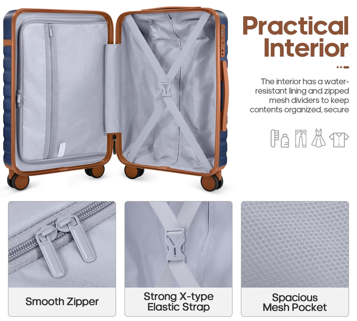 UKEIN PRO Luggage Sets 7 Piece, Durable Hardside ABS Carry on Luggage with Spinner Wheels & YKK Zipper TSA Lock, Large Checked Travel Suitcase With Backpack Set for Men and Women,20/24/28 Inch