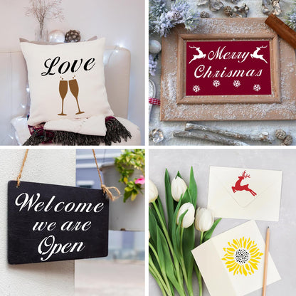 BAMIDELE Letter Stencils for Painting on Wood, 50 Pcs Calligraphy Alphabet Drawing Templates with Numbers, Signs, Flowers, Reusable Cursive Plastic Art Craft Stencils