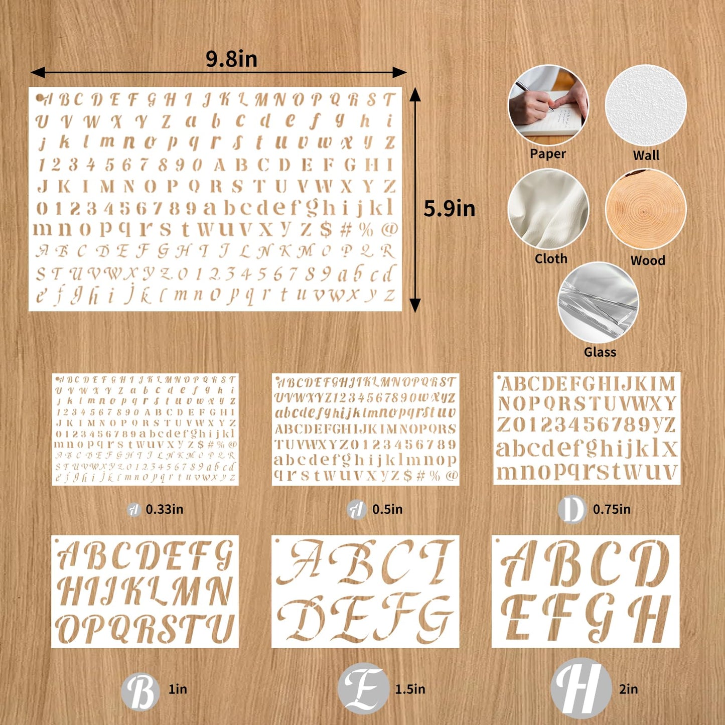 1/3, 1/2, 3/4, 1, 3/2, 2 Inch Letter Stencils for Painting,45 Pack Alphabet and Number Stencils for Crafts Reusable for Art Projects Scrapbook Home Decor
